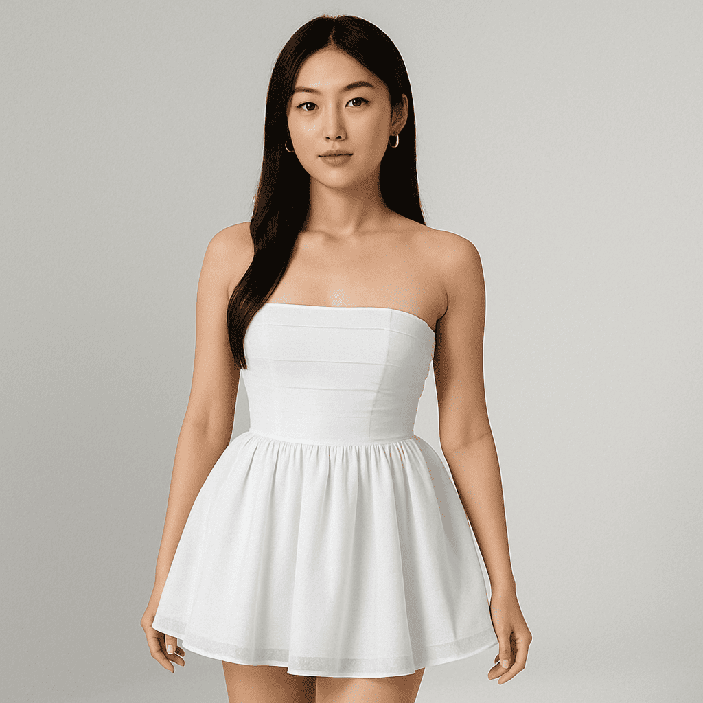 Elegant Strapless Lace Mini Dress – Back Bow Knot