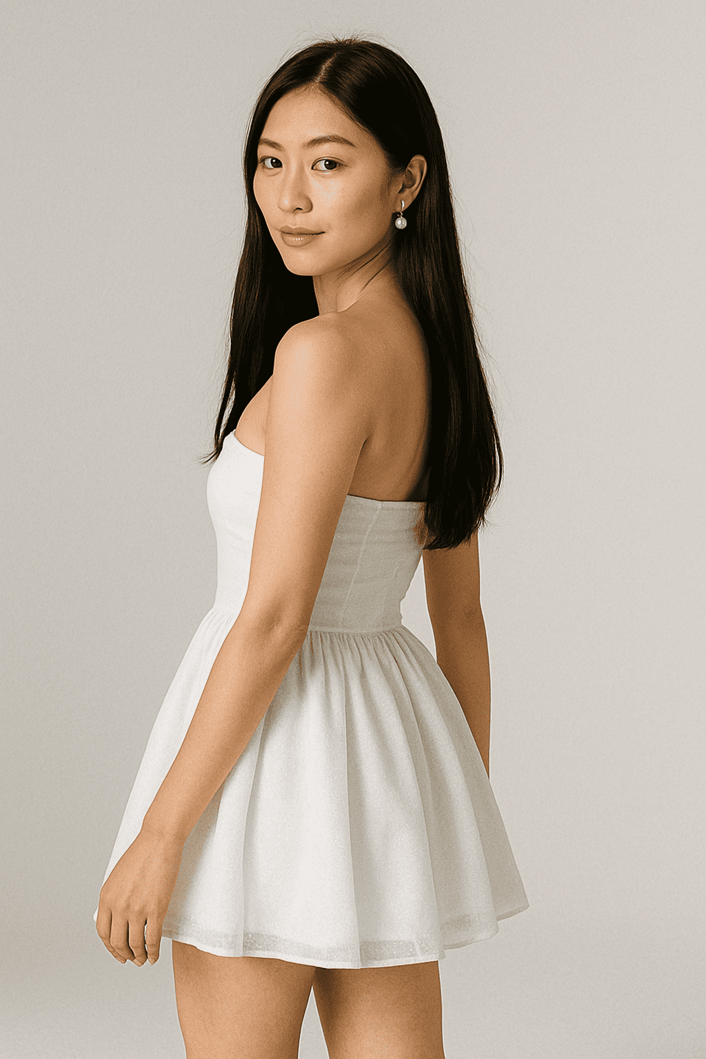 Elegant Strapless Lace Mini Dress – Back Bow Knot