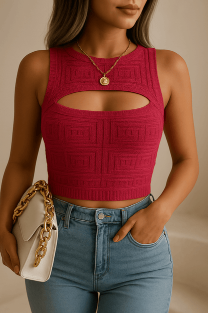 Hollow-Out Cropped Knit Tank Tops