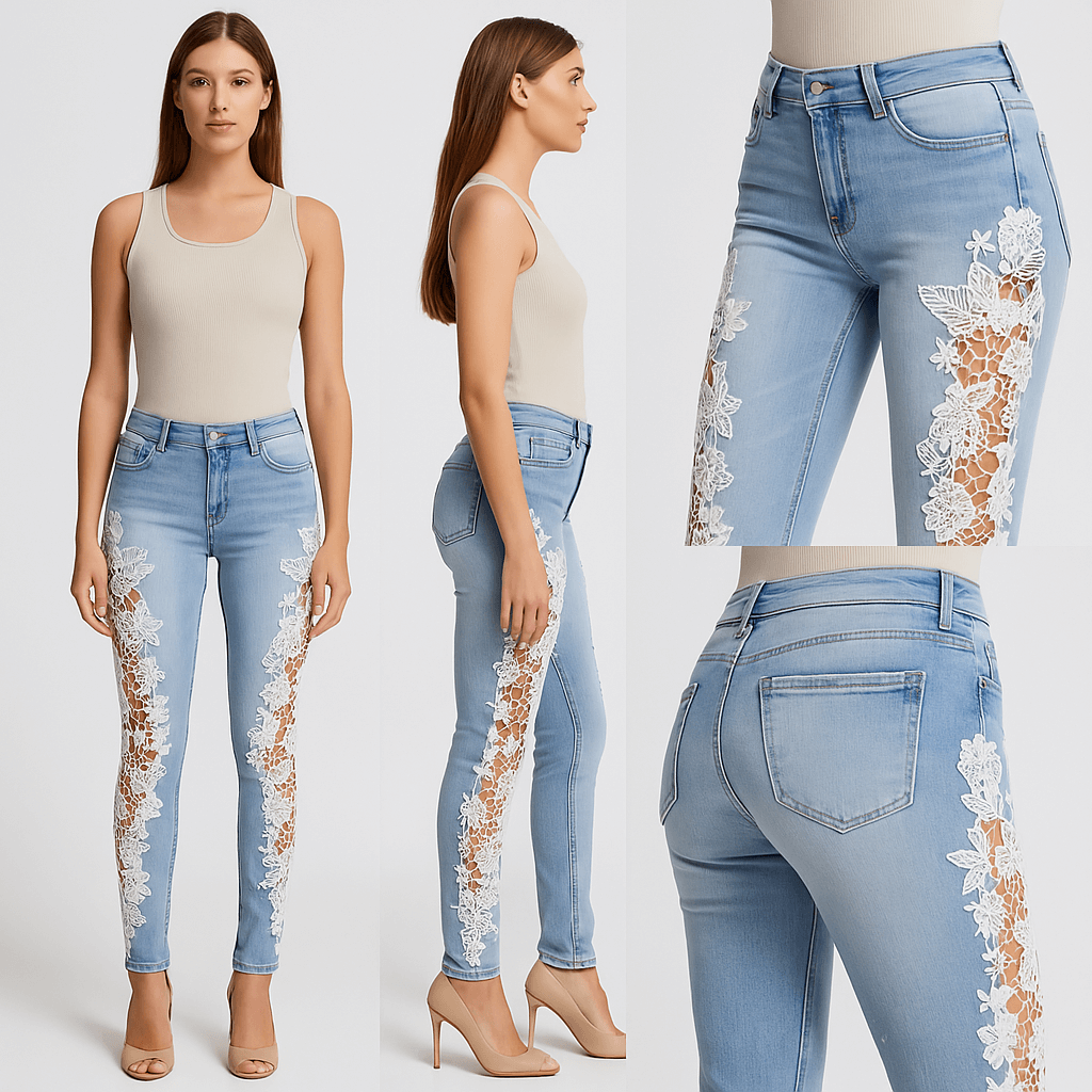 High Waist Lace Panel Jeans