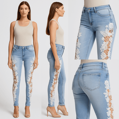 High Waist Lace Panel Jeans