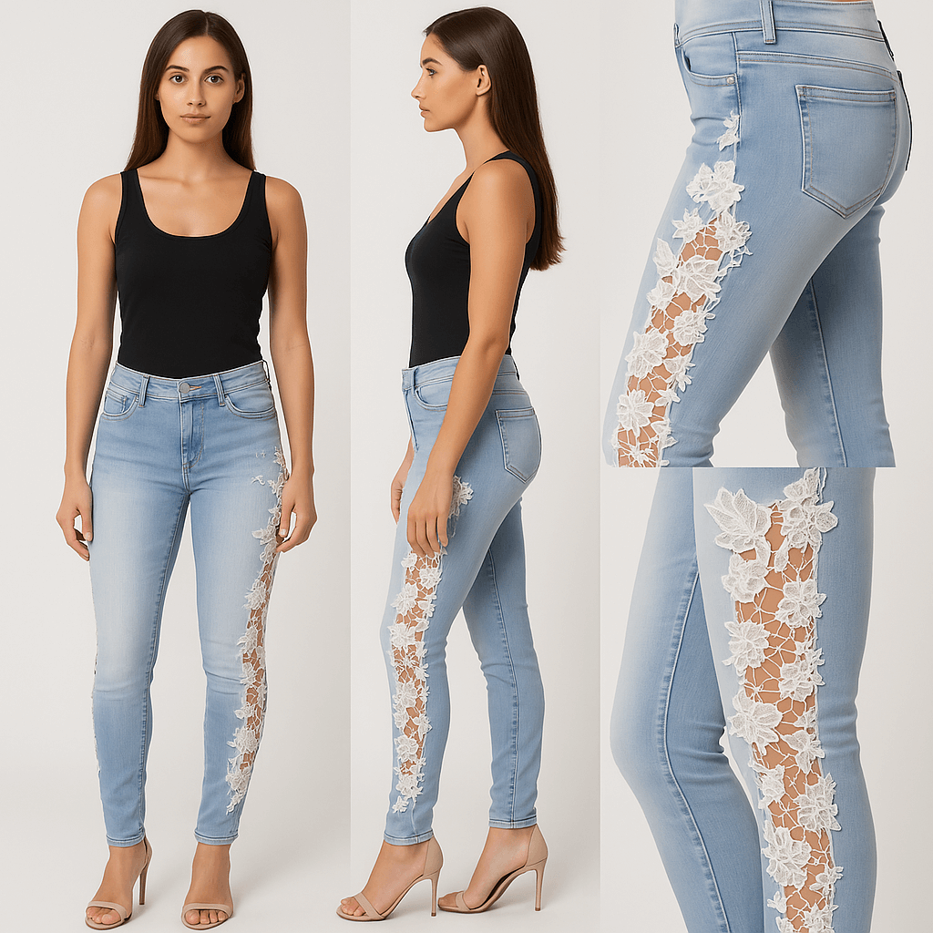 High Waist Lace Panel Jeans