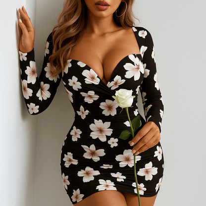 Printed Long Sleeve Mini Dress