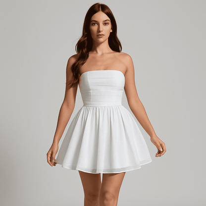 Elegant Strapless Lace Mini Dress – Back Bow Knot