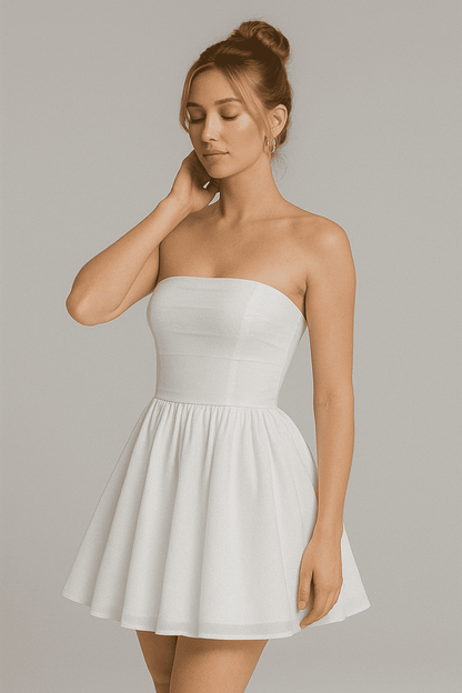 Elegant Strapless Lace Mini Dress – Back Bow Knot