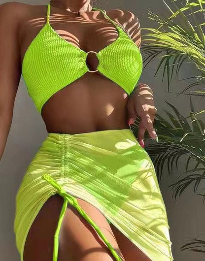 3-Piece Halter Bikini Set – Sexy Summer Swimsuit with Cover-Up for Women