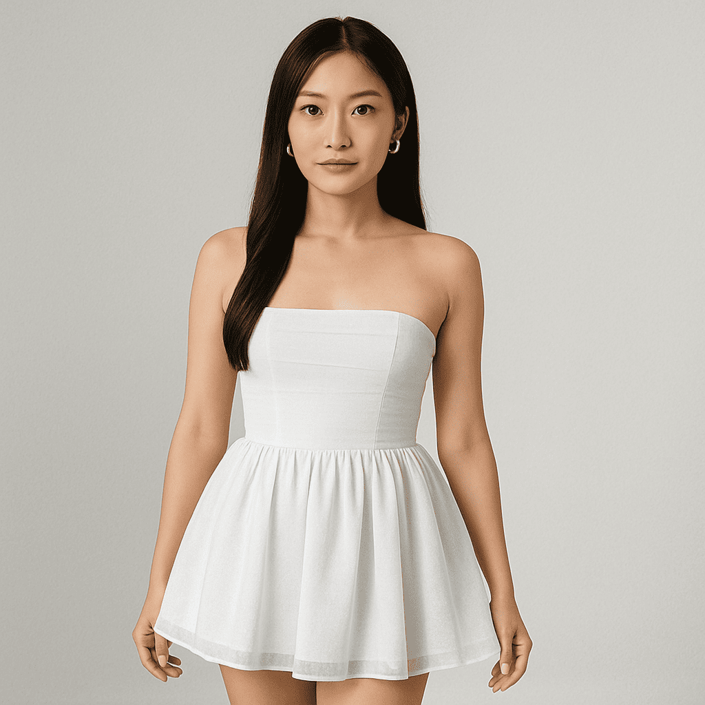 Elegant Strapless Lace Mini Dress – Back Bow Knot