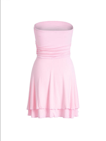Y2K Tube Top Short Dress – Sexy Pleated Summer Mini Dress