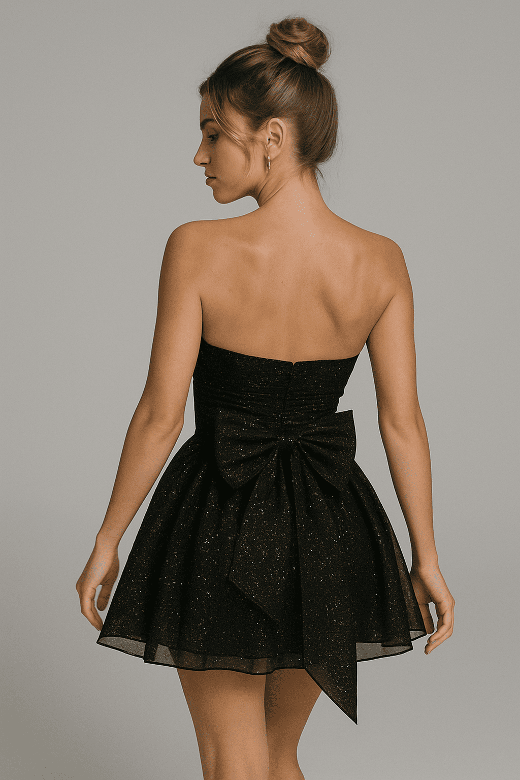 Elegant Strapless Lace Mini Dress – Back Bow Knot