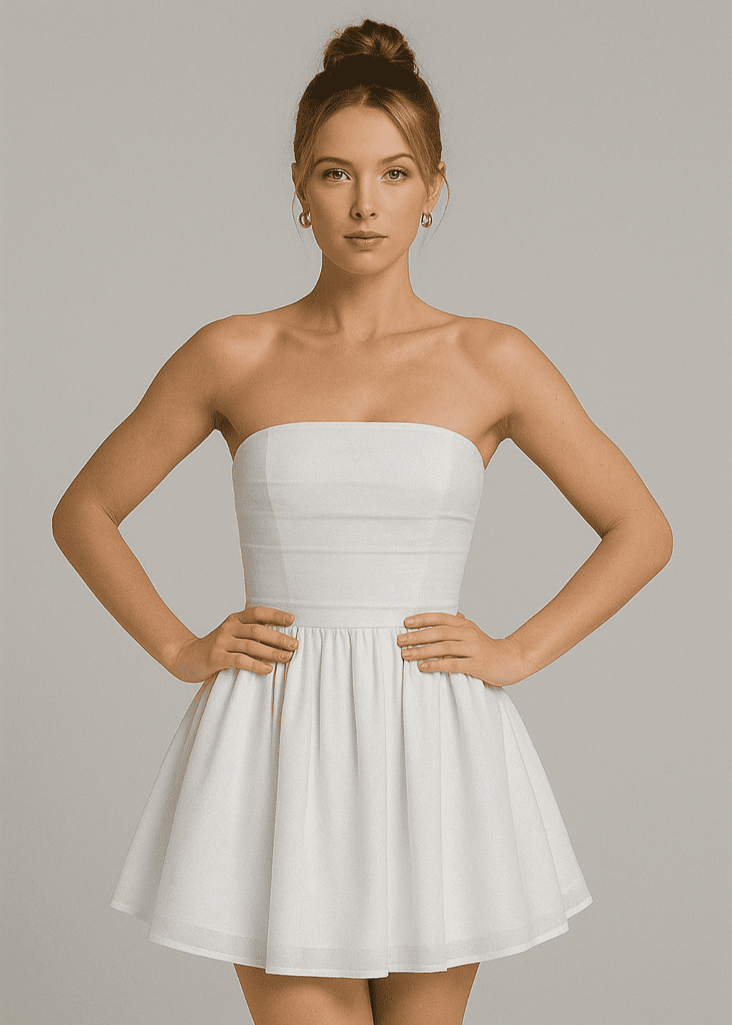 Elegant Strapless Lace Mini Dress – Back Bow Knot