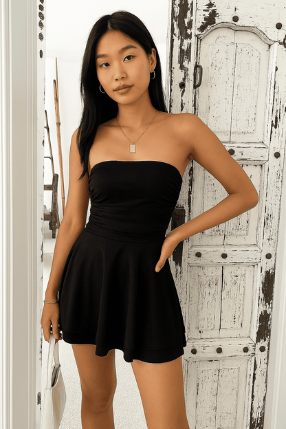 Y2K Tube Top Short Dress – Sexy Pleated Summer Mini Dress