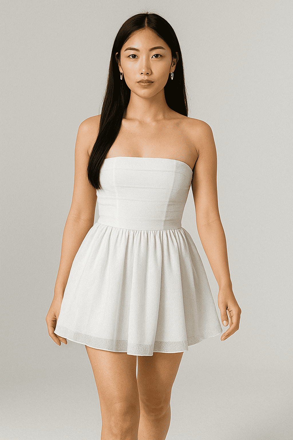 Elegant Strapless Lace Mini Dress – Back Bow Knot