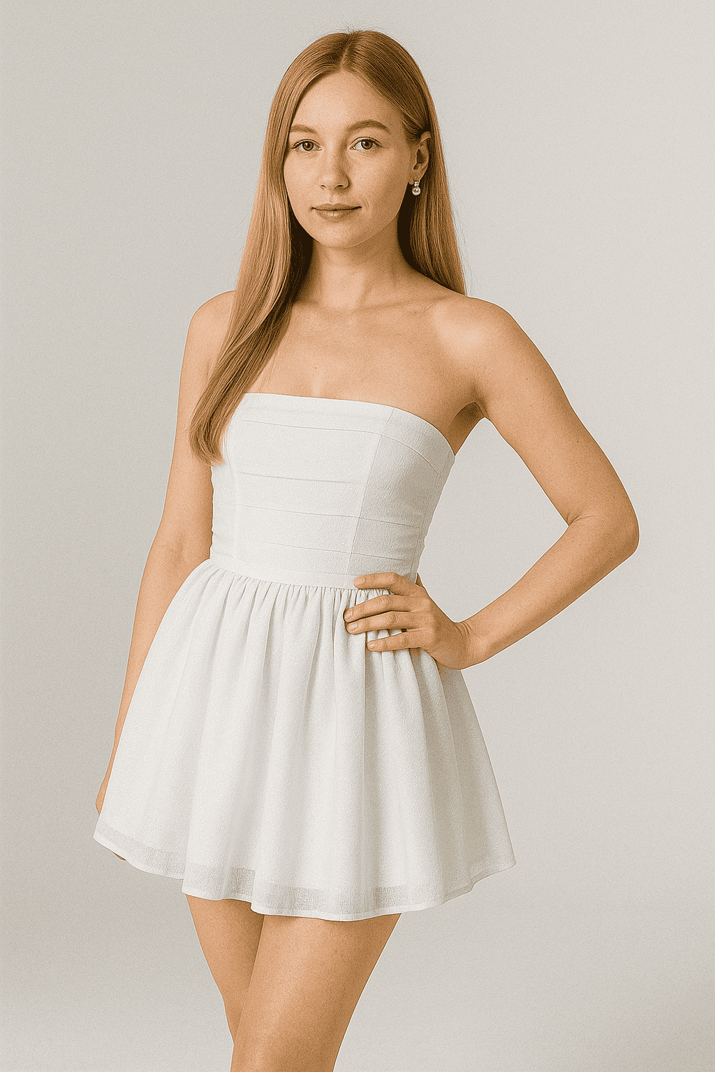 Elegant Strapless Lace Mini Dress – Back Bow Knot