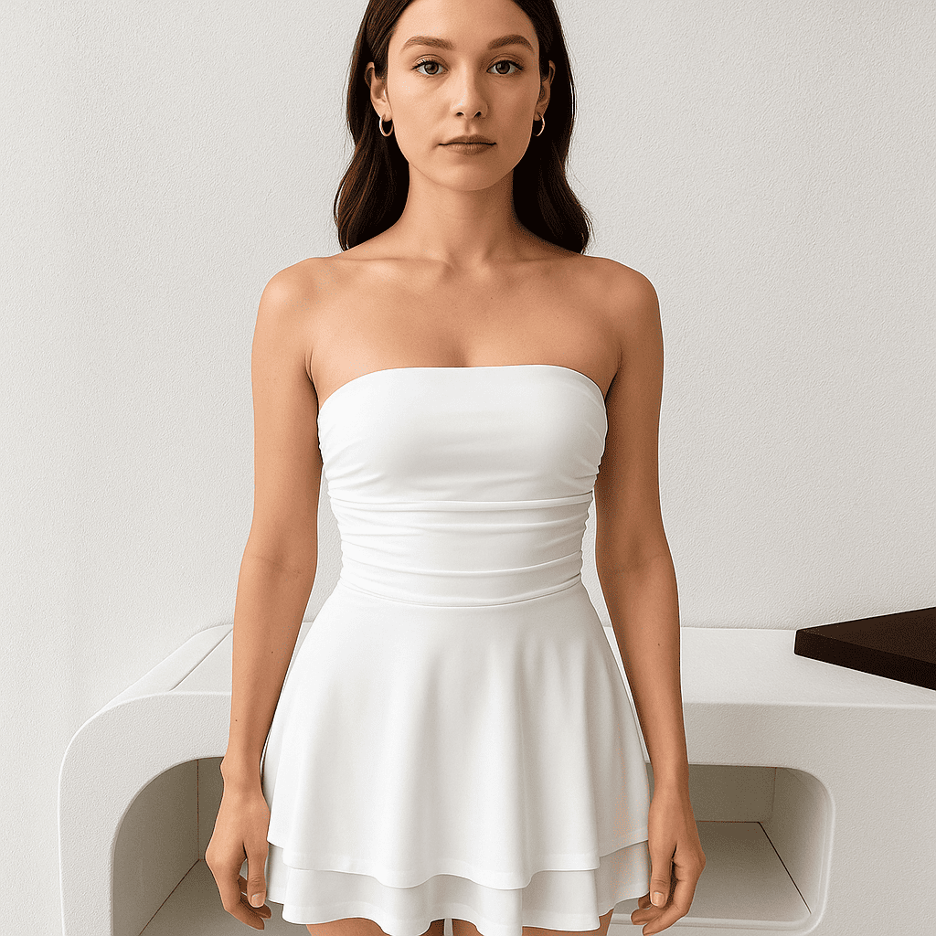Y2K Tube Top Short Dress – Sexy Pleated Summer Mini Dress