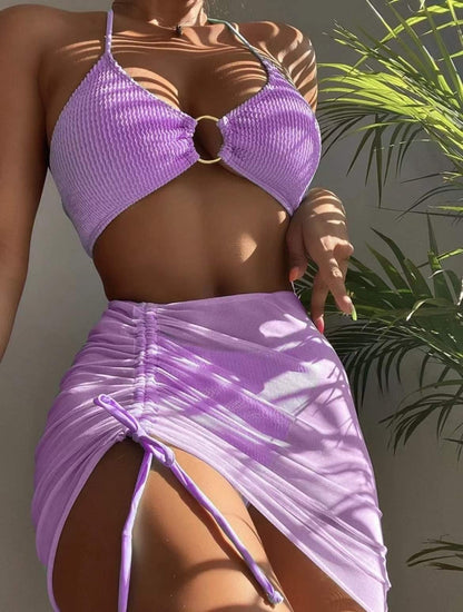 3-Piece Halter Bikini Set – Sexy Summer Swimsuit with Cover-Up for Women