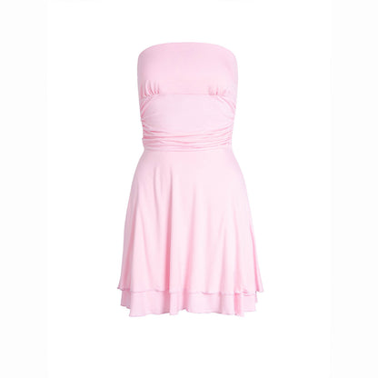 Y2K Tube Top Short Dress – Sexy Pleated Summer Mini Dress