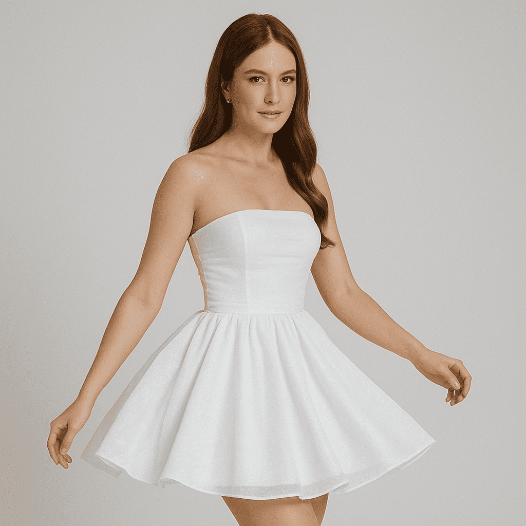 Elegant Strapless Lace Mini Dress – Back Bow Knot