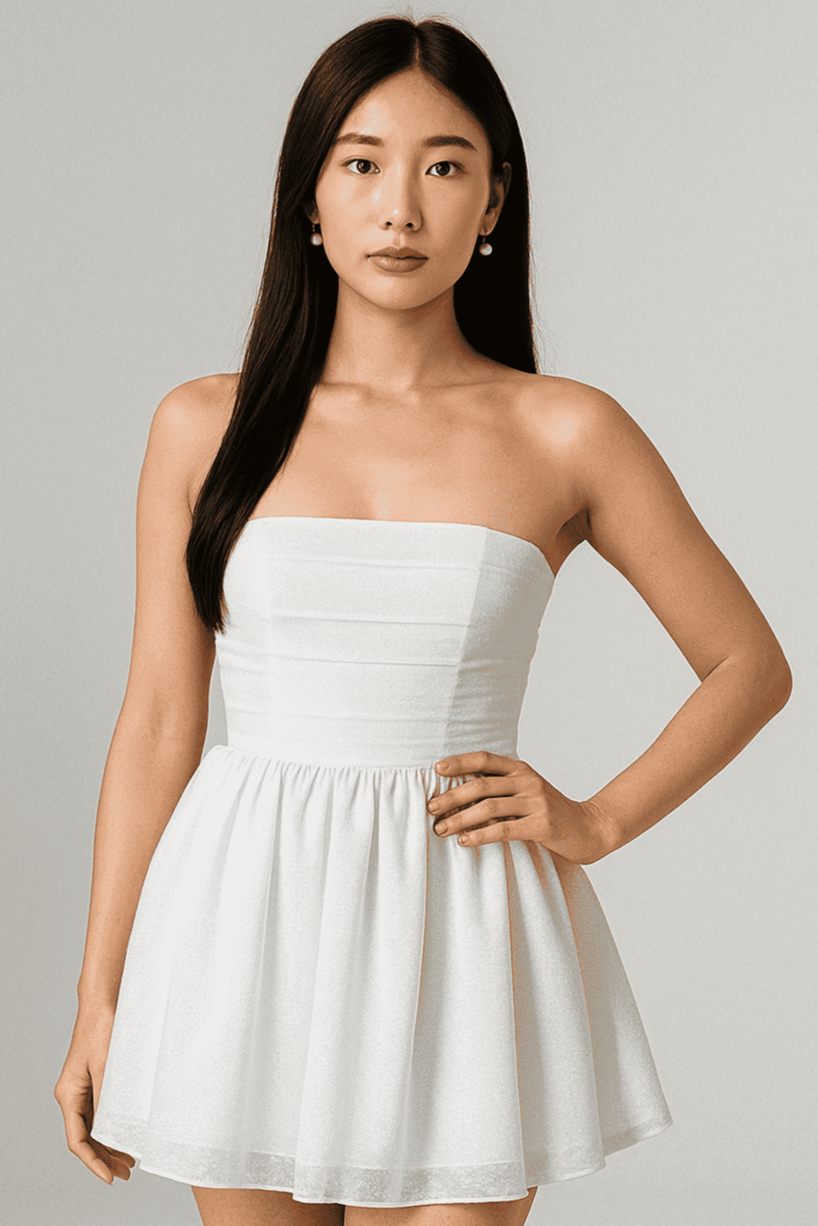 Elegant Strapless Lace Mini Dress – Back Bow Knot