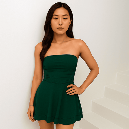 Y2K Tube Top Short Dress – Sexy Pleated Summer Mini Dress