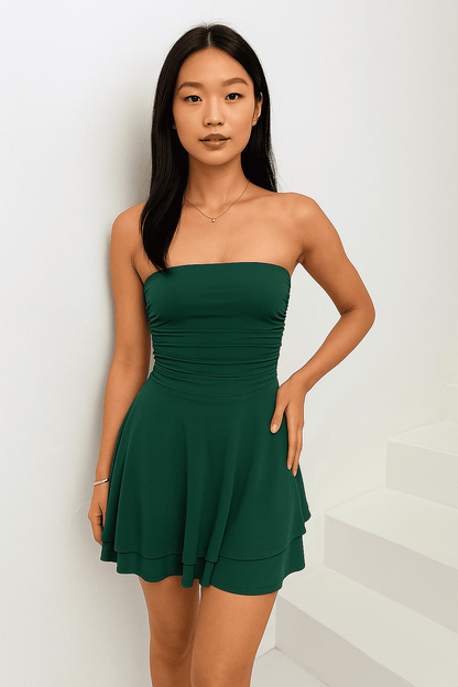 Y2K Tube Top Short Dress – Sexy Pleated Summer Mini Dress