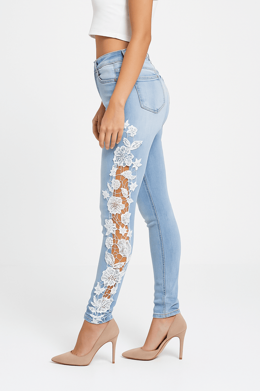 High Waist Lace Panel Jeans