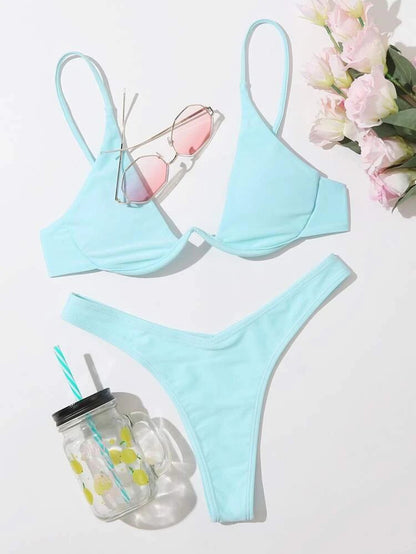 Steel Bracket Solid Color Swimsuit – Elegant & Supportive One-Piece for Women