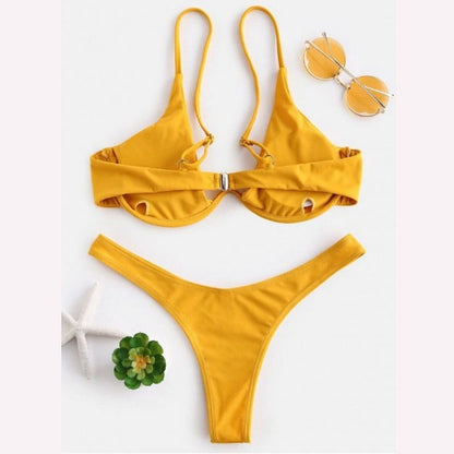 Steel Bracket Solid Color Swimsuit – Elegant & Supportive One-Piece for Women
