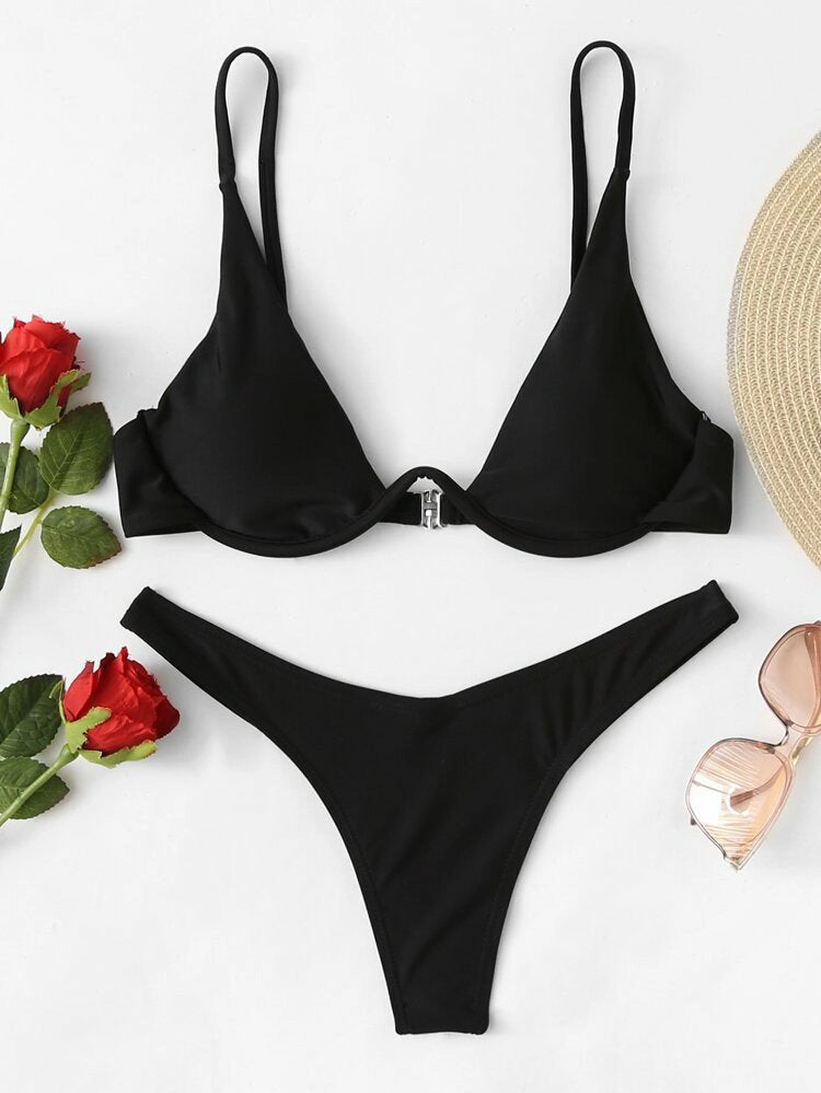 Steel Bracket Solid Color Swimsuit – Elegant & Supportive One-Piece for Women