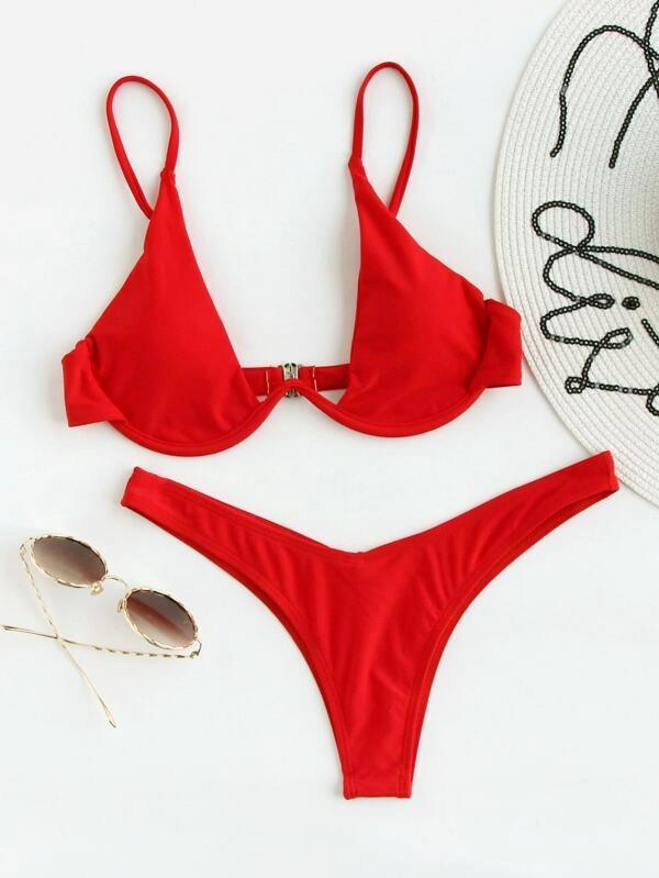 Steel Bracket Solid Color Swimsuit – Elegant & Supportive One-Piece for Women