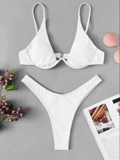 Steel Bracket Solid Color Swimsuit – Elegant & Supportive One-Piece for Women