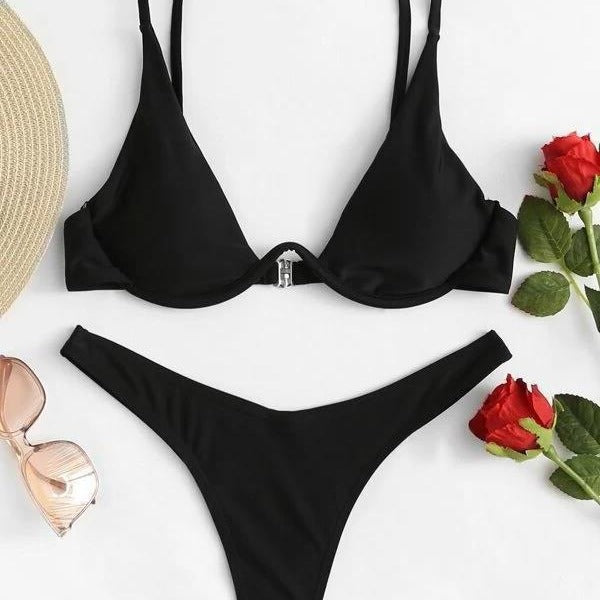 Steel Bracket Solid Color Swimsuit – Elegant & Supportive One-Piece for Women