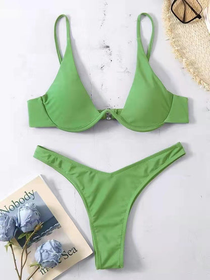 Steel Bracket Solid Color Swimsuit – Elegant & Supportive One-Piece for Women