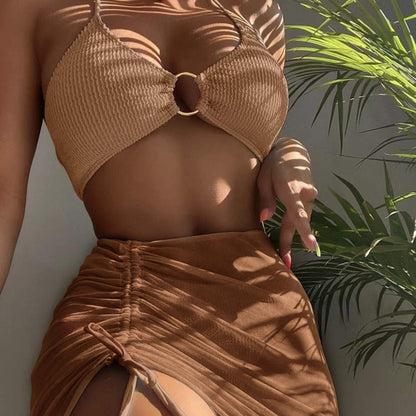 3-Piece Halter Bikini Set – Sexy Summer Swimsuit with Cover-Up for Women
